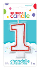 Red/White Number 1 Molded Candle, 2.2-inch x 3.2-inch