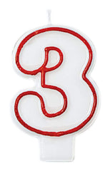 Red & White Number 3 Birthday Candle, 2.2-in x 3.2-in