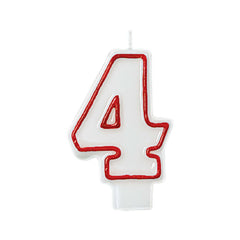 White and Red Number 4 Outline Wax Candle, 2.2 inch x 3.2 inch