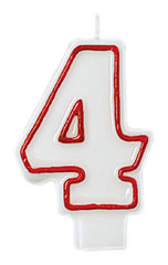 White and Red Number 4 Outline Wax Candle, 2.2 inch x 3.2 inch