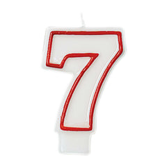 Number 7 Outline Wax Candle, White/Red, 2.2 inch x 3.2 inch