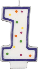 Multi-Colored Polka Dot Number 1 Wax Candle