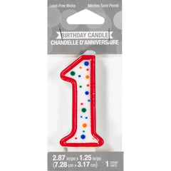 Multi-Colored Polka Dot Number 1 Wax Candle