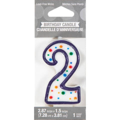 Multi-Colored Polka Dot Number 2 Wax Outline Candle