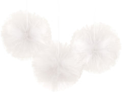 White Tissue Tulle Pom Pom Decorations, 9-inch, 3 Pack