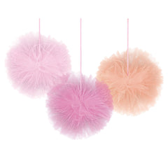 Tissue Tulle Pom Pom Decorations, Pink, 12-inch, 3-pk
