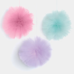 Tissue Pom Pom Decorations, Pink/Purple/Blue, 11.75-inch, 3-pk
