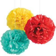 Vibrant Rainbow Fluffy Paper Decorations, 3-pk