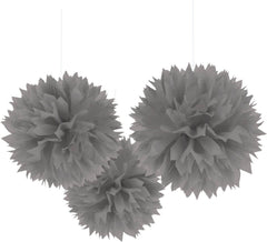 Silver Tissue Pom Pom Decorations, 16-Inch, 3-Pack
