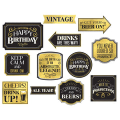 Vintage-Style Birthday Party Cutouts, 12-pcs