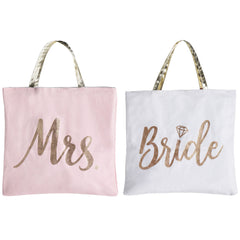 Mrs. and Bride Reversible Tote Bag, Pink/White, 10-inch