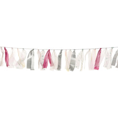 Luminous Tulle Ribbon Garland, Silver/Pink, 6-foot