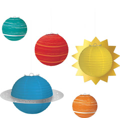 Blast Off Planet Paper Lantern Decorations, 7.7-inch, 5-pk