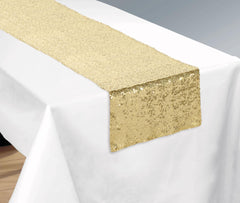 Sparkle Sequin Reusable Table Runner Decoration, Gold, 13x72-in