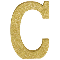 Glitter Gold Letter C Standing Block Sign, 4-Inch