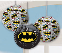 DC Justice League Batman Paper Lanterns, Black/White, 9.5-inch, 4-pk