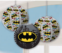 DC Justice League Batman Paper Lanterns, Black/White, 9.5-inch, 4-pk