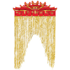 Lunar New Year Fringe Door Curtain, Red/Gold, 12.5-inch