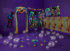 Creepy Carnival Clown Neon Black-Light Doorway Entry, 27-inch