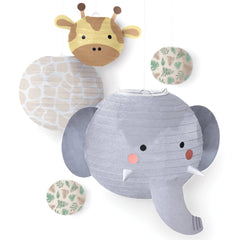 Jungle Baby Elephant & Giraffe Paper Lanterns, Grey/Yellow, 15-inch, 5-pk