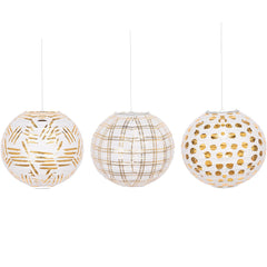 Gold Motif Paper Lantern Hanging Decorations, 9.5-inch, 3-Pack