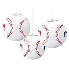 MLB Paper Lantern Hanging Decorations, White/Red, 9.5-inch, 3-pk