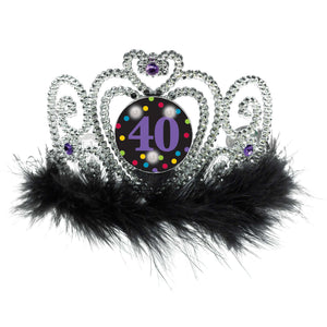 40 Light-Up Fur Trim Crown Tiara, Silver/Black, One Size