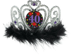 40 Light-Up Fur Trim Crown Tiara, Silver/Black, One Size