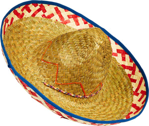 Fiesta Sombrero Straw Hat, Tan/Red, One Size, Wearable Costume Accessory