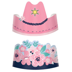 Saddle Up Cowgirl & Flower Crown Paper Hats, Pink/Blue, One Size, 8-pk