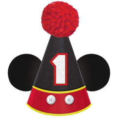 Disney Mickey Mouse Cone Party Hat with Ears, Red/Black, One Size