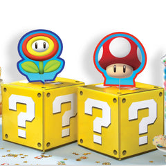 Super Mario Bros Mushroom Sign Centerpieces, Red/Yellow, 12 inch, 4-pk
