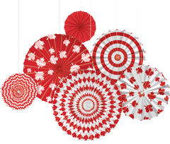 Canada Day Maple Leaf Fan Decorations, Red, 16-inch, 6-pk