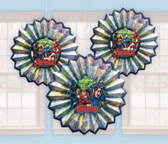 Disney Marvel Avengers Fan Decorations, Re/Blue, 12-inch, 3-pk