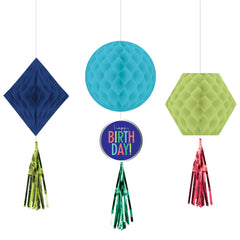 Modern Honeycomb 3D Hanging Birthday Decorations, 3-pcs