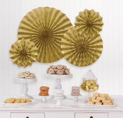 Fan Decorations, Gold, 16-inch, 9-pk