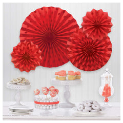 Red Glitter Paper Fan Decorations Set - Polka Dot & Chevron
