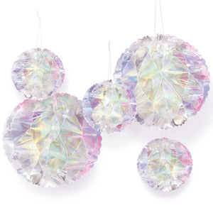 Luminous Iridescent Honeycomb Hanging Decorations, 5 inch, 5-pk