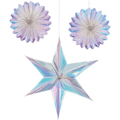 Luminous Fan & Star Decorations, Purple/Iridescent, 16-inch, 3-pk