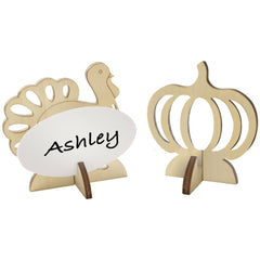 Pumpkin & Turkey Wooden Nametag Holders, Brown, 2.75-inch, 18-pk
