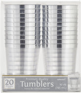Bordered Trim Plastic Tumblers, Clear/Silver, 10-ounce, 20-pk