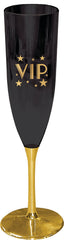 VIP Champagne Flutes, Plastic, Black/Gold, 5-oz, 4-pk