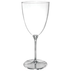 Plastic Reusable Wine Glasses, Clear/Silver, 7-oz, 20-pk