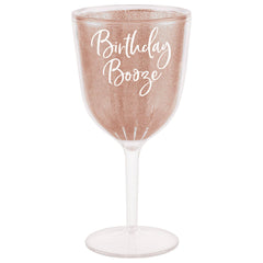 Blush Rose Gold Plastic Birthday Wine Goblet, 12-oz