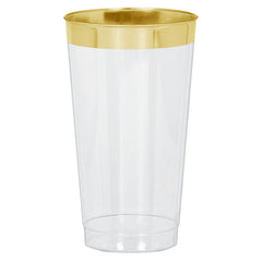 Clear/Gold Tumbler Cups, Plastic, 16 oz, 16-pk