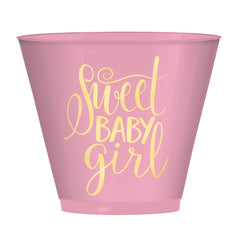 Sweet Baby Girl Tumbler Plastic Cups, Pink/Gold, 9-oz, 30-pk