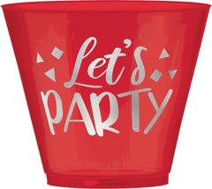 "Let's Party" Reusable Plastic Tumbler Cups, Red, 9-ounce, 30-pk