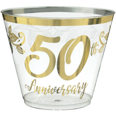 50th Anniversary Plastic Tumbler Cups, Clear/Gold, 9-oz, 30-pk