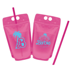 Barbie Plastic Reusable Drink Pouches, Pink, 8-pk