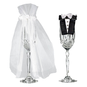 Bride & Groom Champagne Drink Markers, Black/White, 9 inch, 2-pk